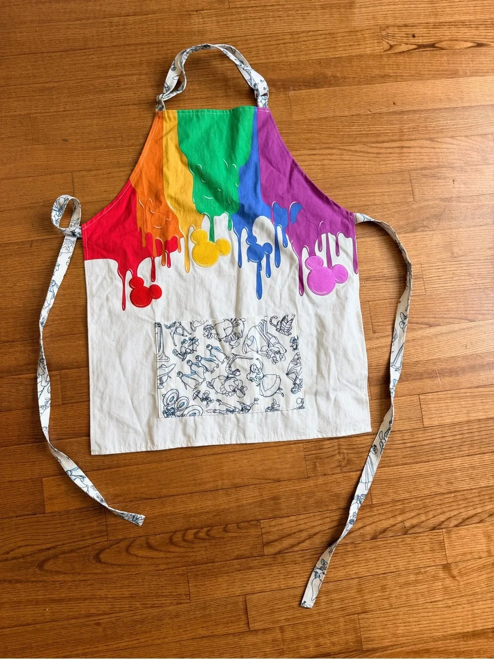 Disney Parks Ink & Paint Adult Canvas Apron Rainbow Drip Mickey Animation Sketch
